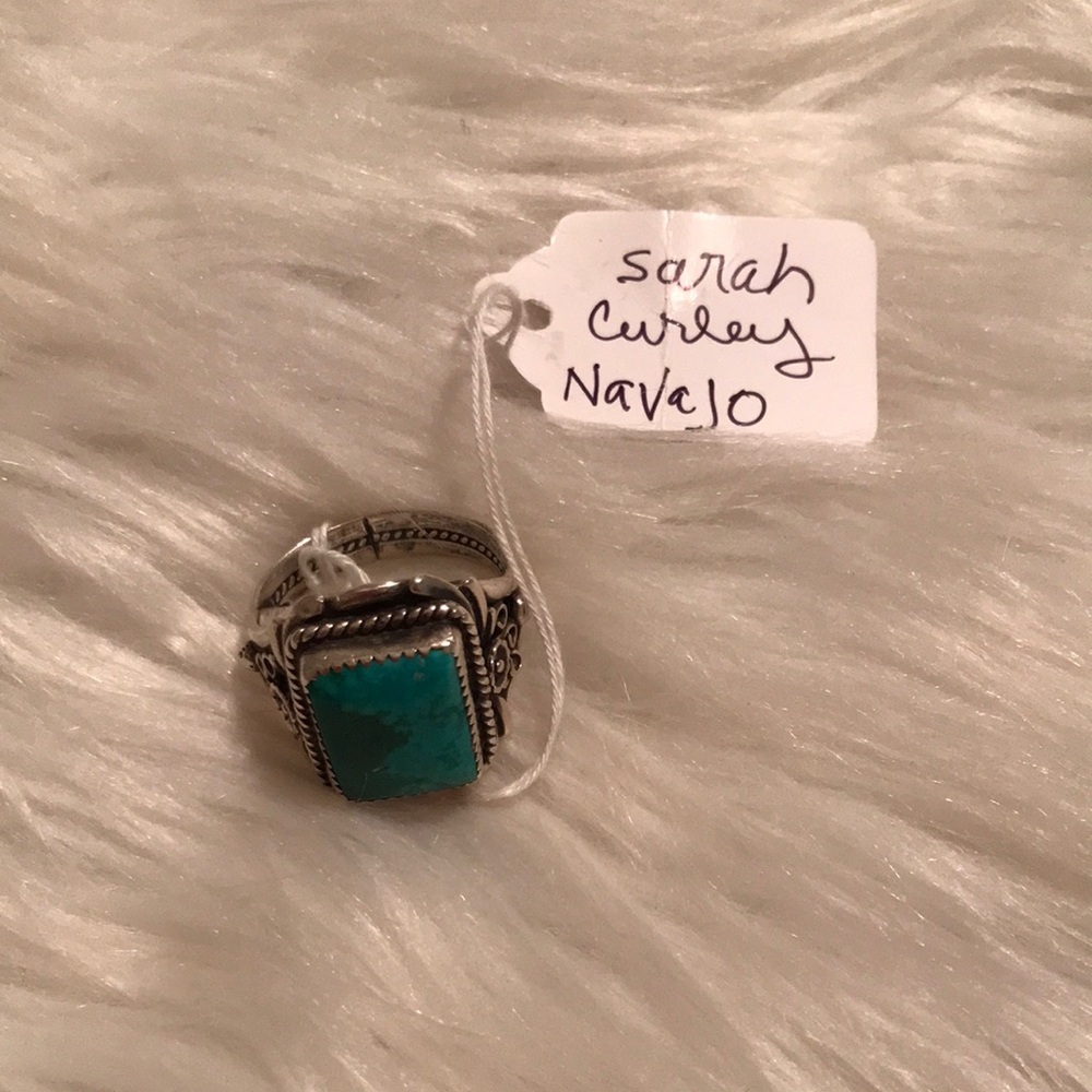 Sterling Silver Turquoise Navajo Ring - Blue Green Stone